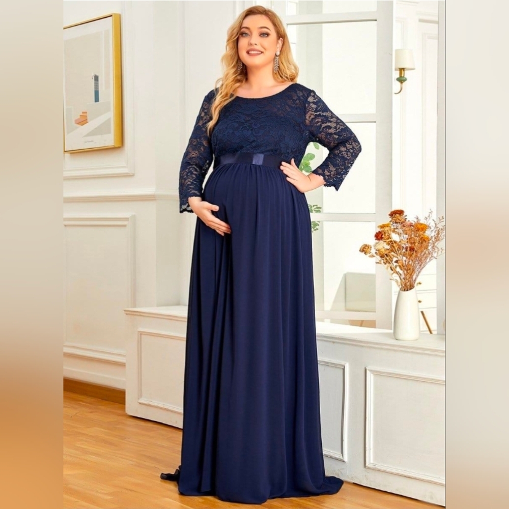 Elegant Navy Lace Maternity Dress